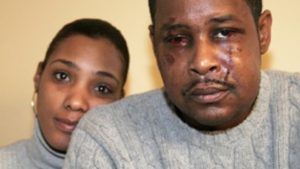 BRUISED AND BATTERED: Wayne Abron, with his then-girlfriend Edwinna Wynn, shows his injuries from a March 2008 incident. 